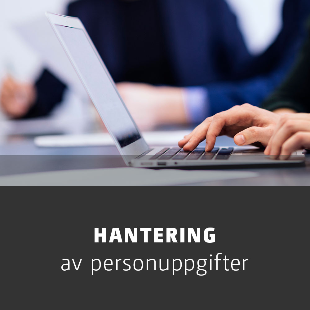 Banner som föreställer person som skriver på en bärbar dator, bannern leder till websida som berättar om personuppgifter.